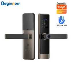 Amazon hotsell Coffee tuya Wifi BLE TTlock euro mortise smart door lock 72mm 85mm fingerprint IC card pin code digital door lock