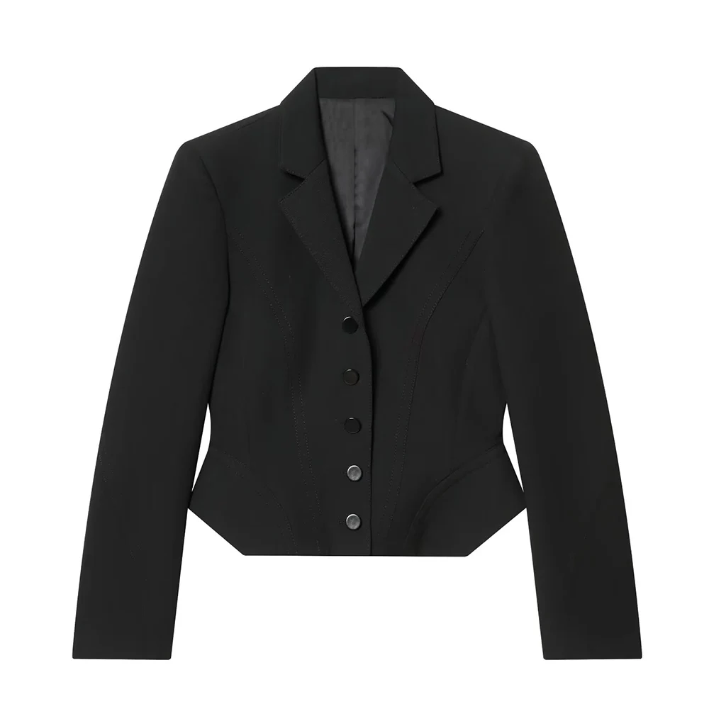 

WOMAN 2026 Summer New Fashion Cropped Blazer Coat Vintage Long Sleeve Button-up Casual Female Outerwear Chic Overshirt