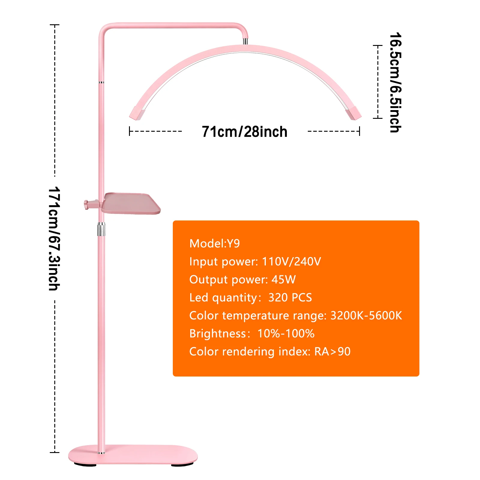 FOSOTO FT-Y9 28 Inch Led Lash Light Photography Video Half Moon Ring Light With Phone Clip For Tattoo Beauty Salon Eyelash Nail