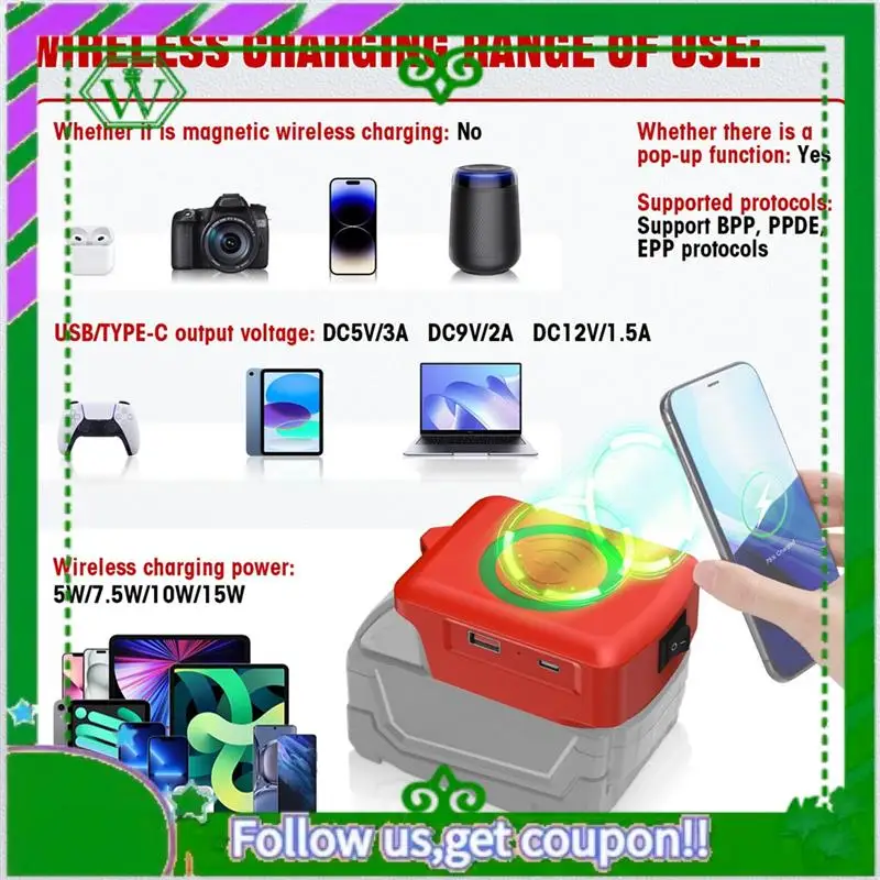 

Надежный быстрый адаптер беспроводного зарядного устройства для беспроводного зарядного устройства для телефона с литиевой батареей M18 18 В