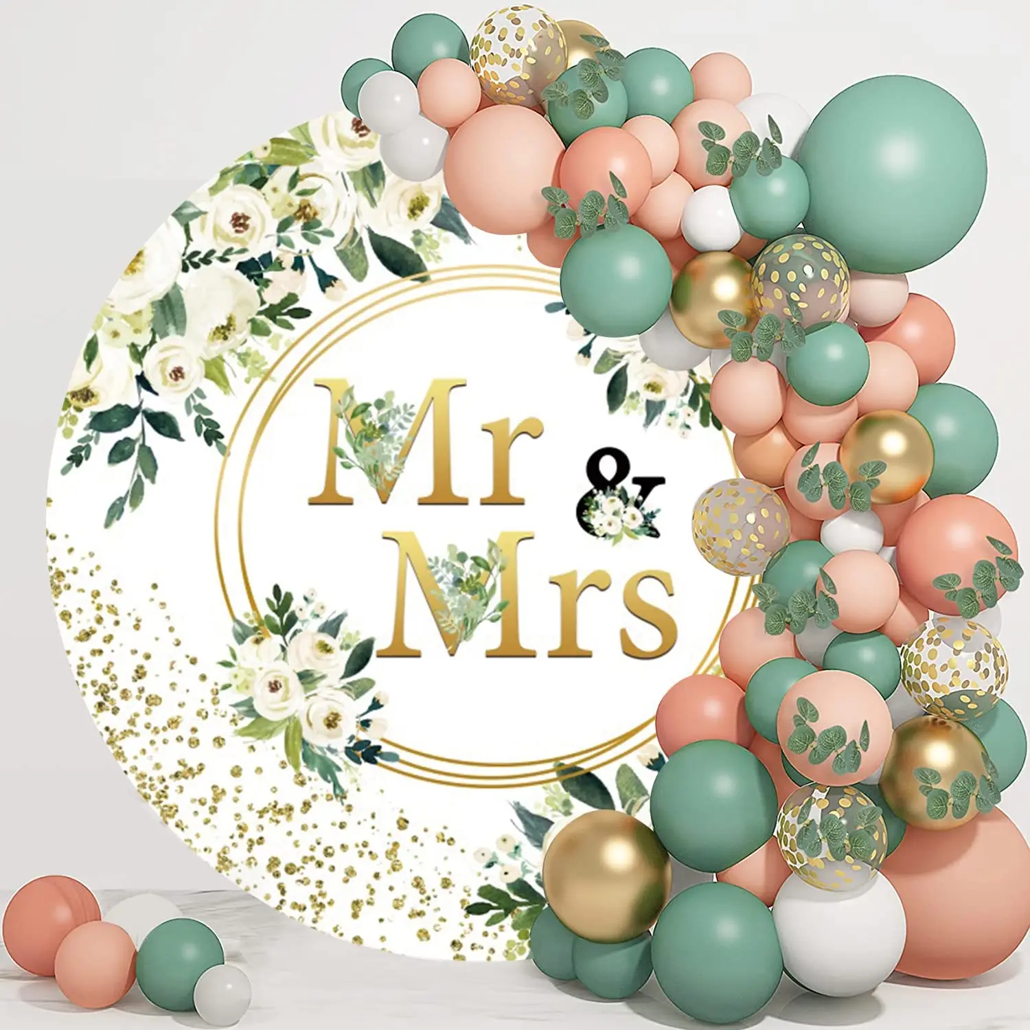 Wedding Round Backdrop Cover Bridal Shower Mr & Mrs Flower Engaged Ceremony Circle Photography Background Decor Photocall Props