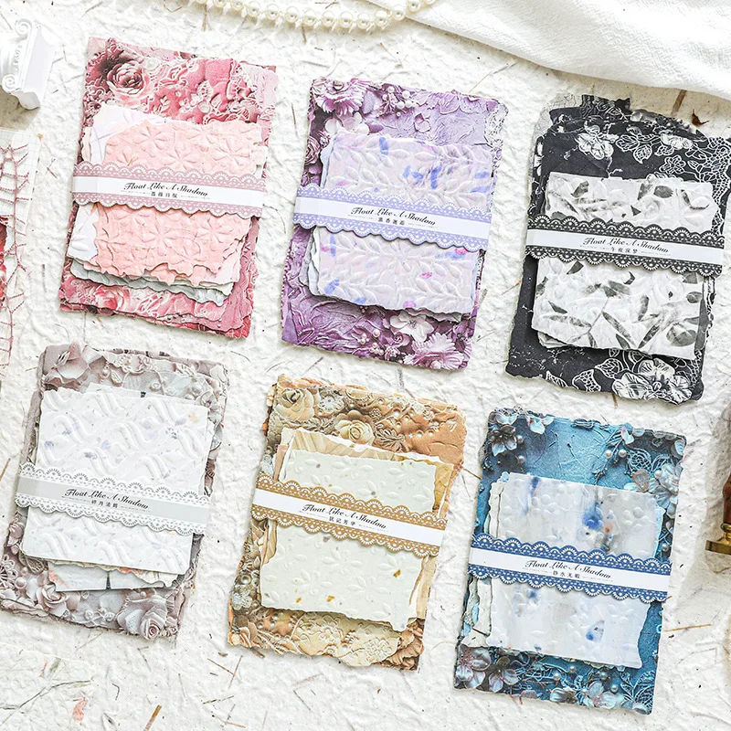 20Pcs Retro Embossed Lace Texture Paper Set Hollow Lace Pattern Base Paper For Card Making, Gift Box Lining