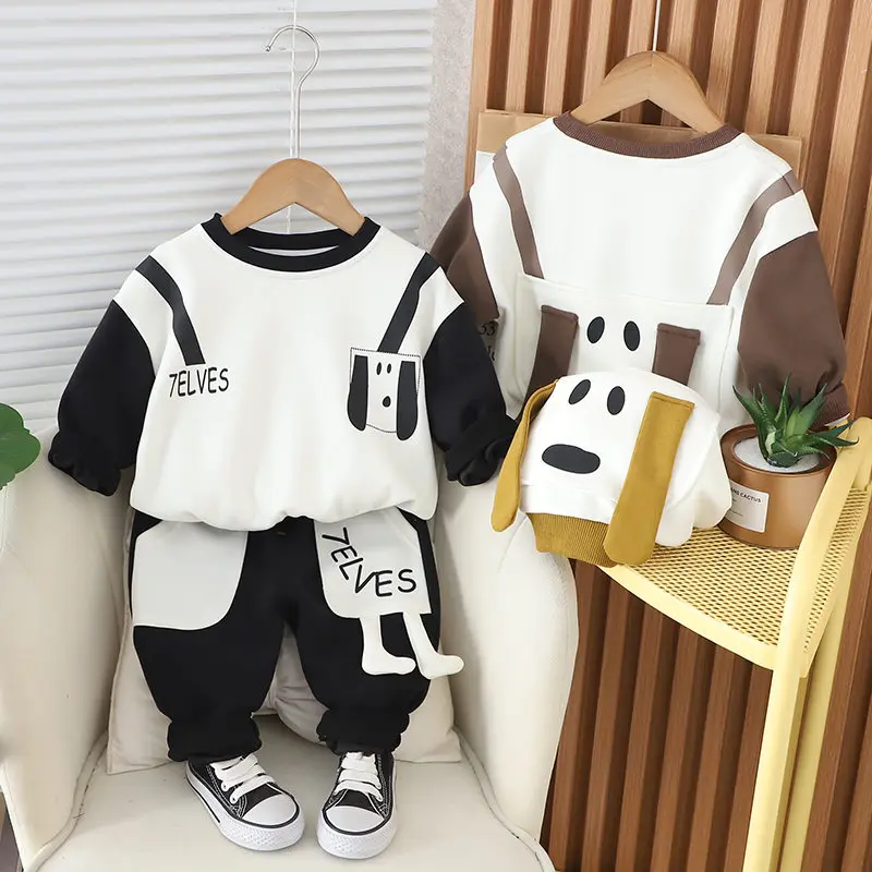 New Spring Kids Clothes Kids Dinosaur Cotton Sports Hooded Sweater Shirt Pants Sets Children Boys Kids Casual Suit 0-5 YEARS