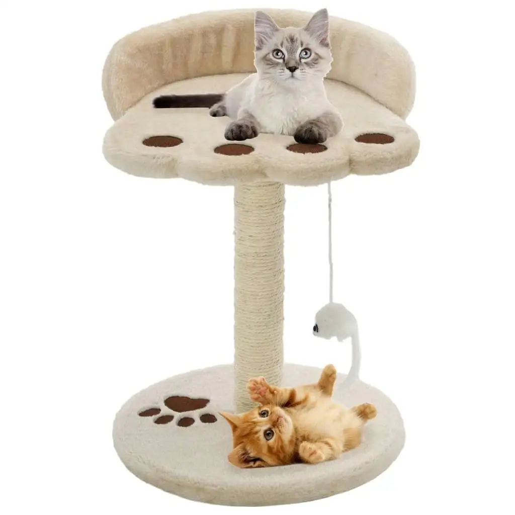 40cm Beige & Brown Cat Tree with Sisal Scratching Post - Perfect for Cats to Climb & Scratch