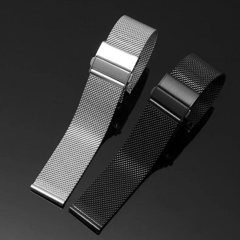 メッシュミラネーゼループウォッチバンド、クイックリリース、ステンレススチールブレスレット、調節可能なストラップ、dwウォッチ用折りたたみバックル、18mm、20mm、22mm