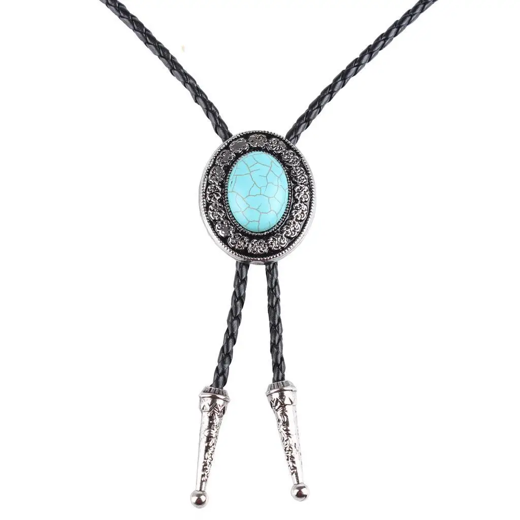 Vintage Western Cowboy Mens Bolo Tie Pendant Necklace Jewelry Turquoise