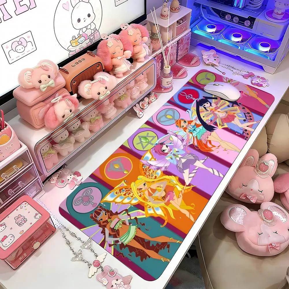 Girl W-Winx Clubs Mauspad, Gaming-Schreibtischunterlage, Sakura-Mauspad, Anime-Büroteppich, Gamer-Tastatur, Computertische