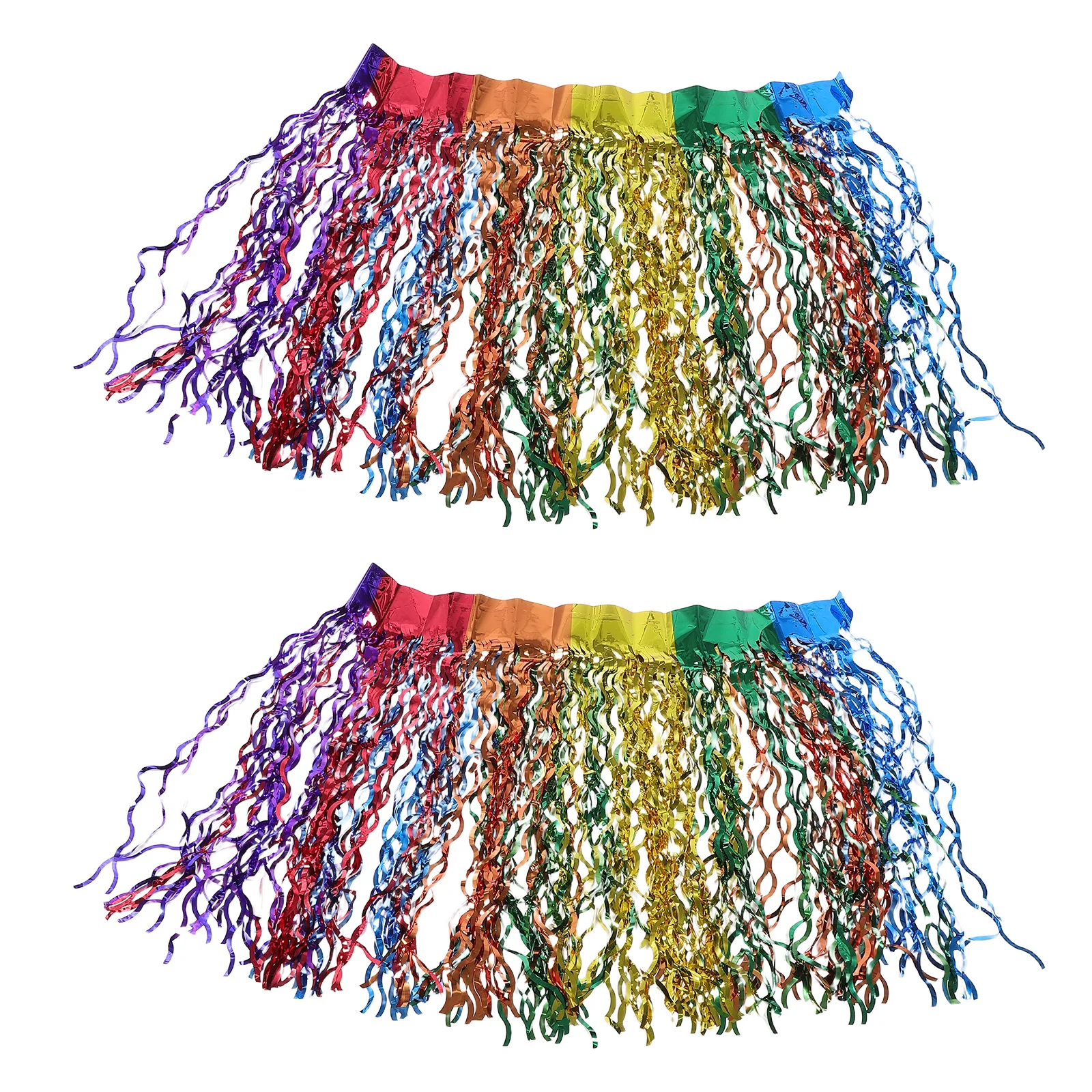 

2Pcs Rainbow Unicorn Table Skirt Metallic Wave Tinsel Fringe Birthday Wedding Party Decorations Graduation Parade Float Fiesta