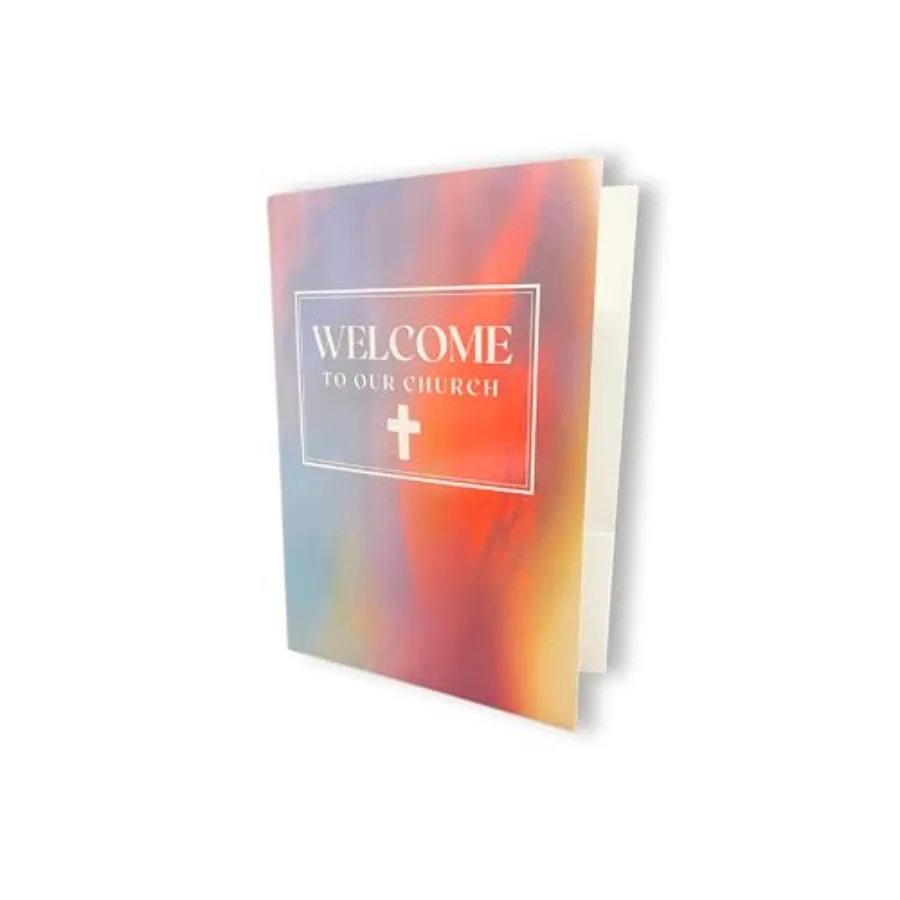 

Welcome to Our Church Folders 25 pk 9x12" Full Size 2 Pocket Christian Visitor Gathering Folders, New Member Welcome Folder Mat