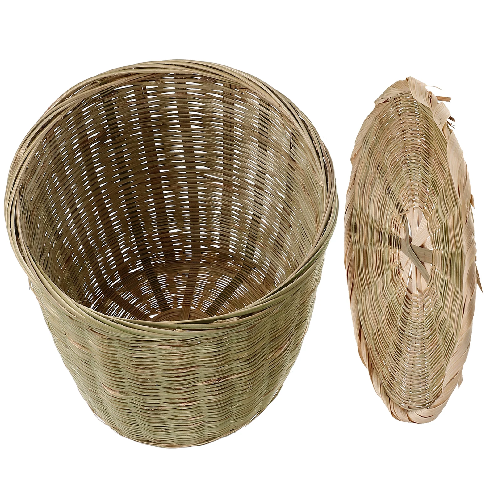 

Bamboo Woven Basket with Lid Versatile Kitchen Storage Vegetable Fruit Sundries Trash Organizer Woven Bamboo Basket