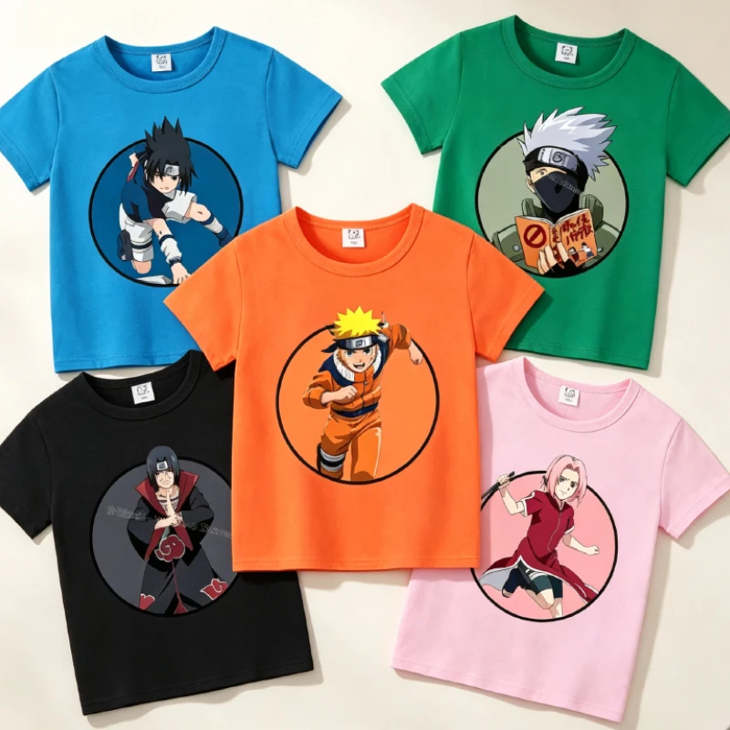 Naruto Anime T-shirt for Children Round Collar Clothing Kids Short Sleeve Cartoon Partern Clothes Fashion Sunmer Tee Top Gift