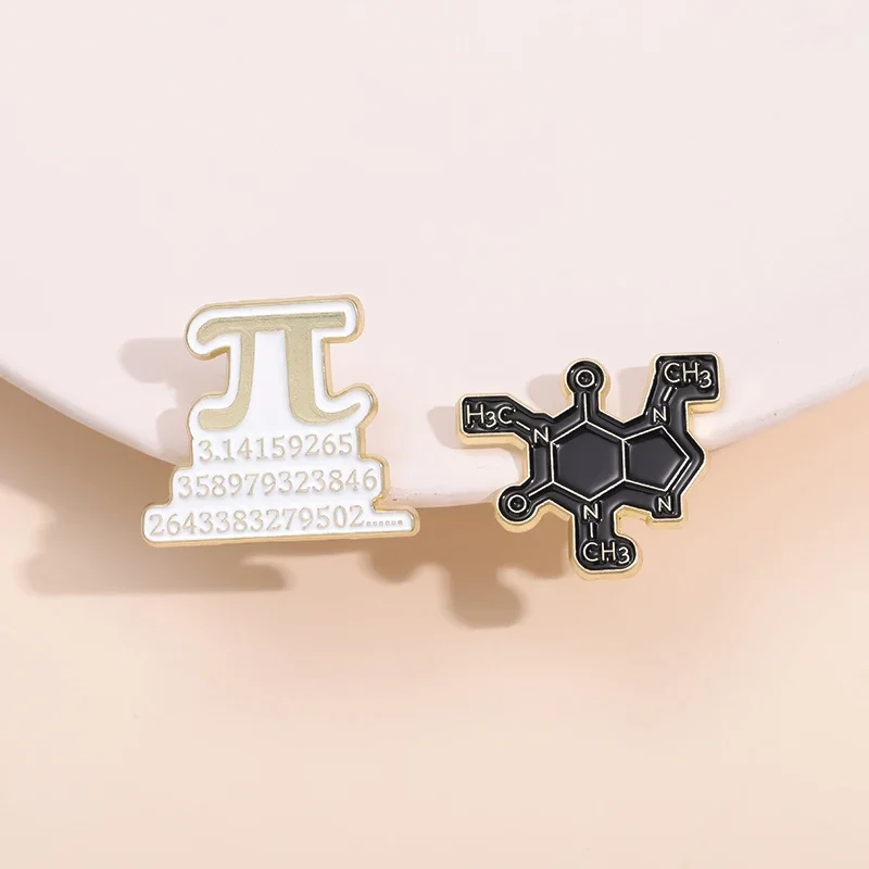 Mathematical Physical Formulas Pi Enamel Pins Chemical Proton Molecular Structure Lapel Badge Backpack Brooch Creative Gift