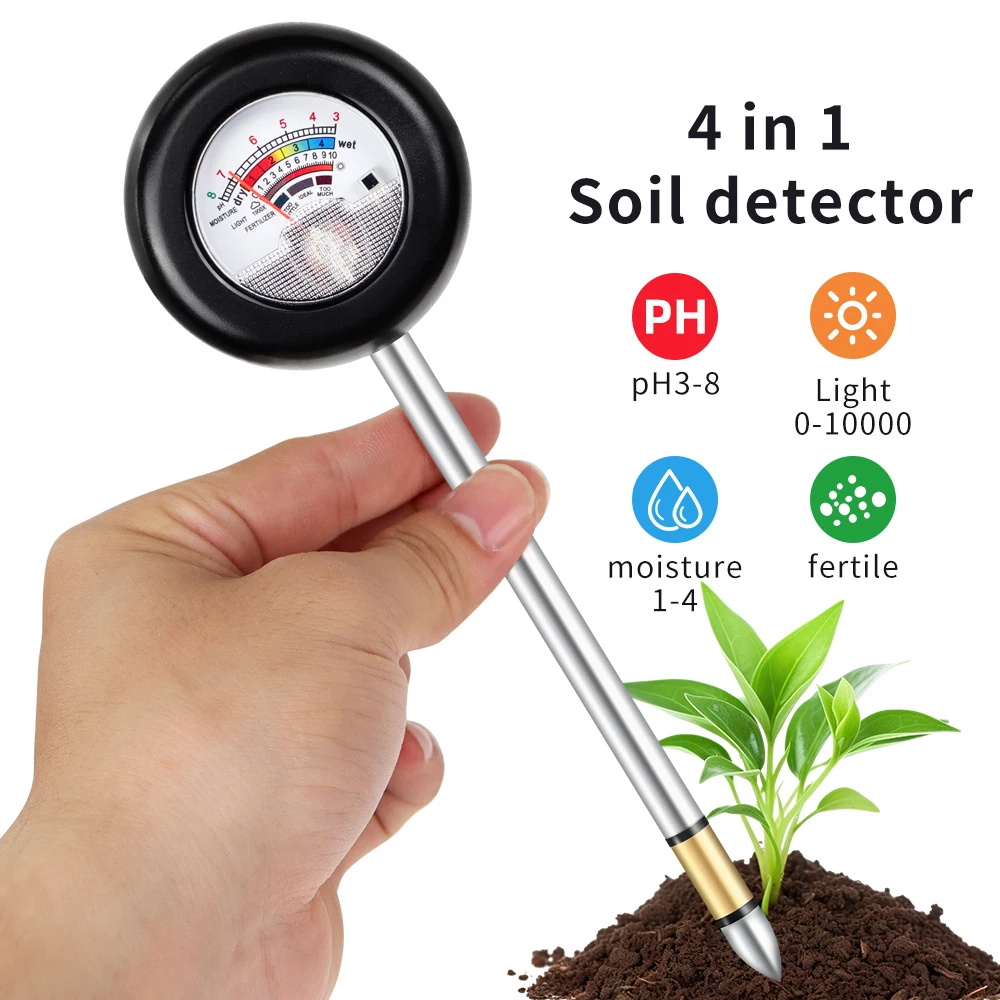Medidor de Umidade do Solo Multifunções e Termômetro Testador de Fertilidade Leve Detector para Jardim em Vasos Medidor de ph do Solo Fazenda em 1