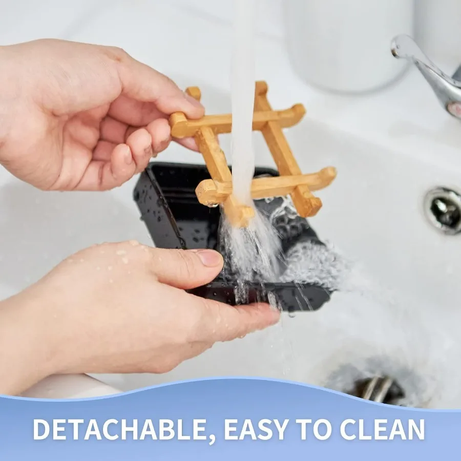 Portasapone in bambù per portasapone da bar con drenaggio progettato per lavabo da bagno e doccia, portasapone compatto in legno con r