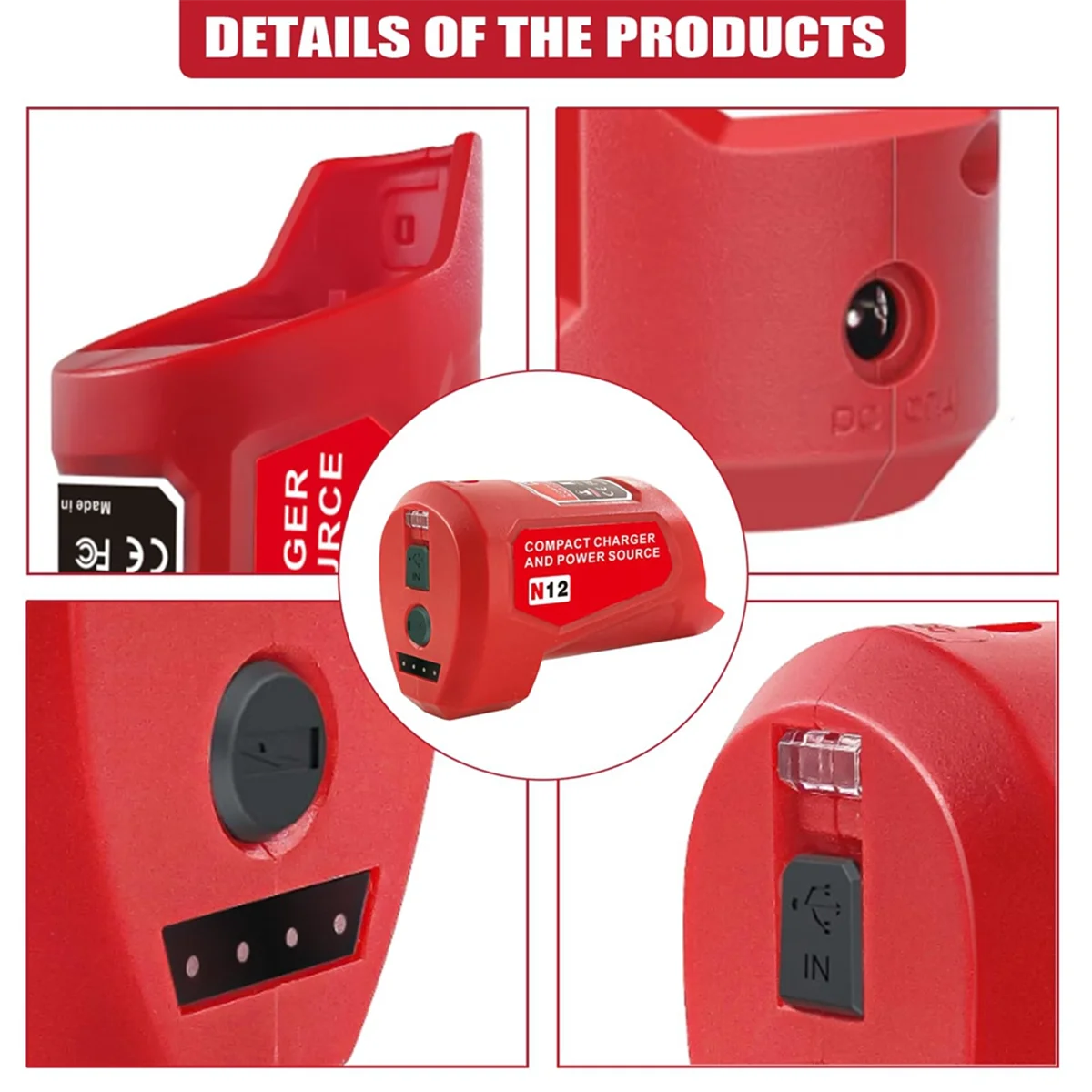 ABQR N12 แหล่งจ่ายไฟแบตเตอรี่อะแดปเตอร์สําหรับ 12V M12 แบตเตอรี่ล้ออะแดปเตอร์ชาร์จ 12V DC พอร์ต USB2.0 พอร์ต