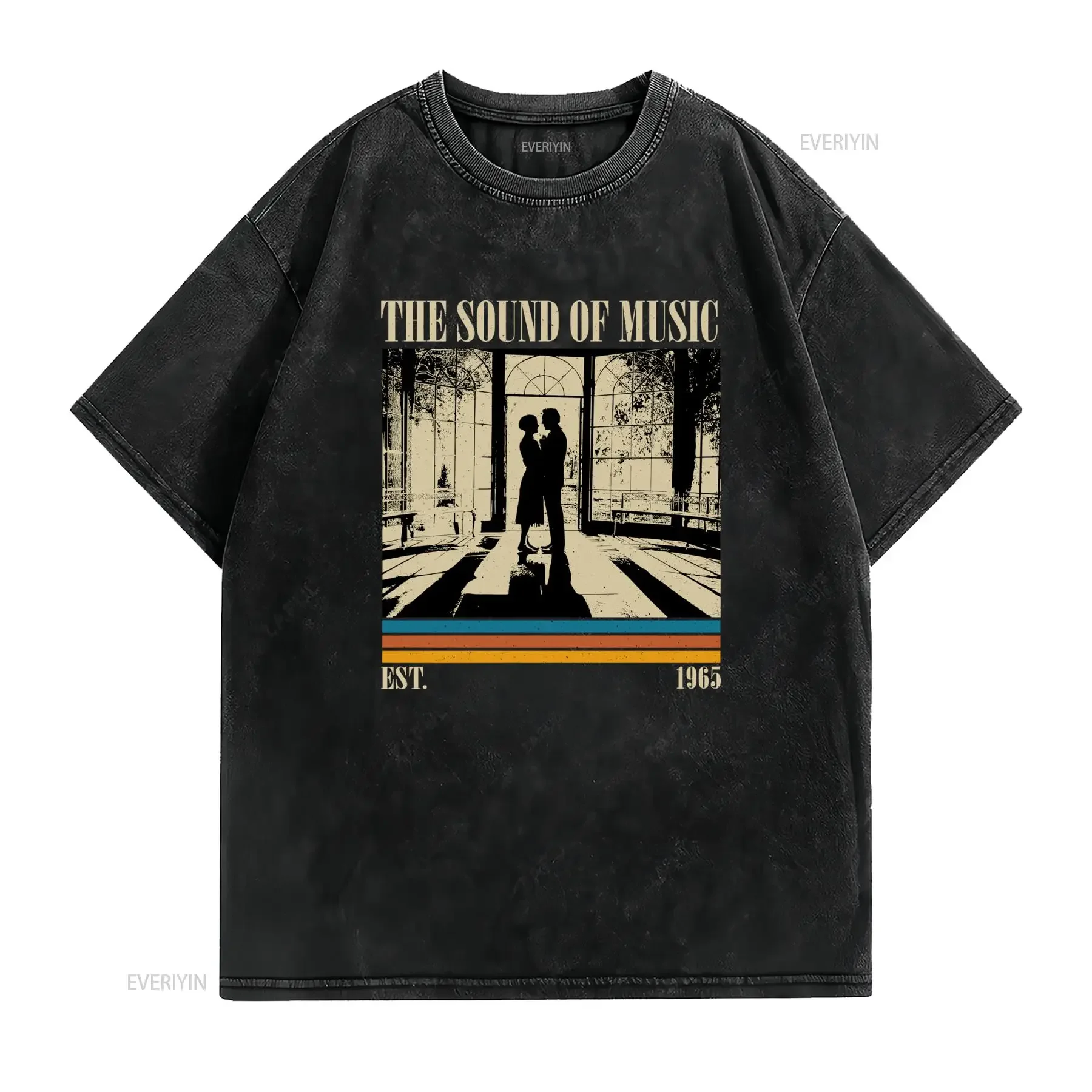 Vintage Retro The Sound of Music 1965 Classic Movie Couple Silhouette Print Casual T Shirt vintage Washed Comfortable Versatile