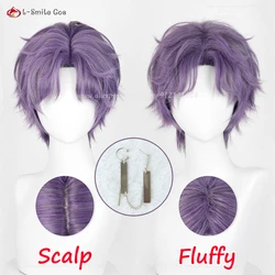 2 Styles Rafayel Cosplay Wig 30cm Short Purple Gray Anime Wigs Heat Resistant Synthetic Hair Halloween Unisex Wig + Wig Cap