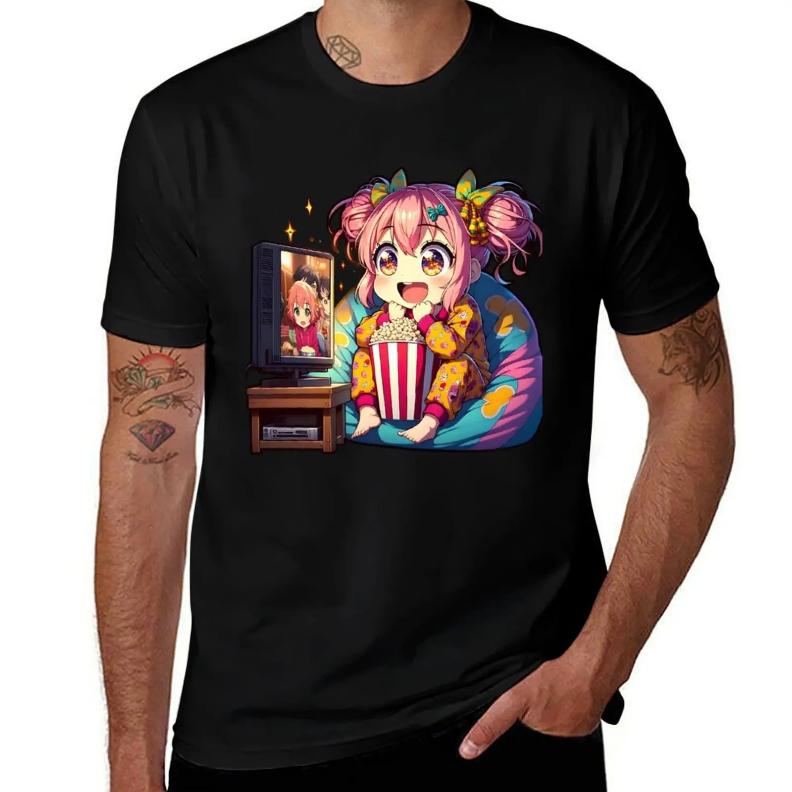 

Cute Anime Girl Watching TV T-Shirt summer shirt shirts graphic vintage t shirts clothes mens graphic t-shirts hip hop