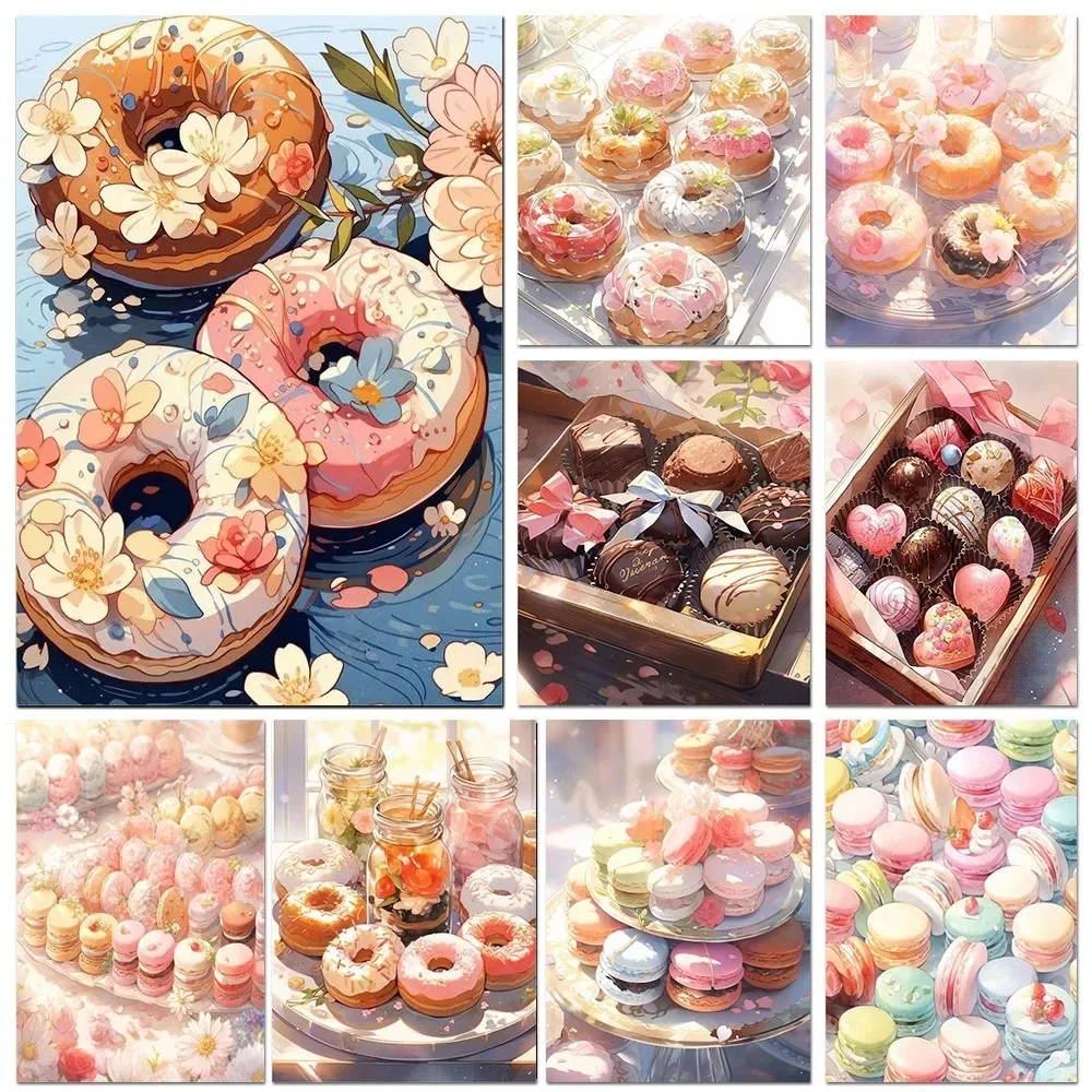 Malen nach Zahlen, Macaron-Donut-Bild, DIY, handgemalt, Malen nach Zahlen für Erwachsene, Kunsthandwerk für Zuhause, Wohnzimmer