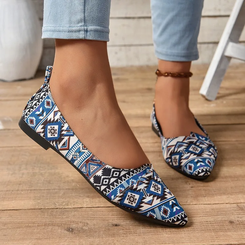 Women's Shoes Pointed Toe Barefoot Slip-on Flat Shoes Casual Flat Heels Comfortable Multiple Pattern Pumps Women's Large Size