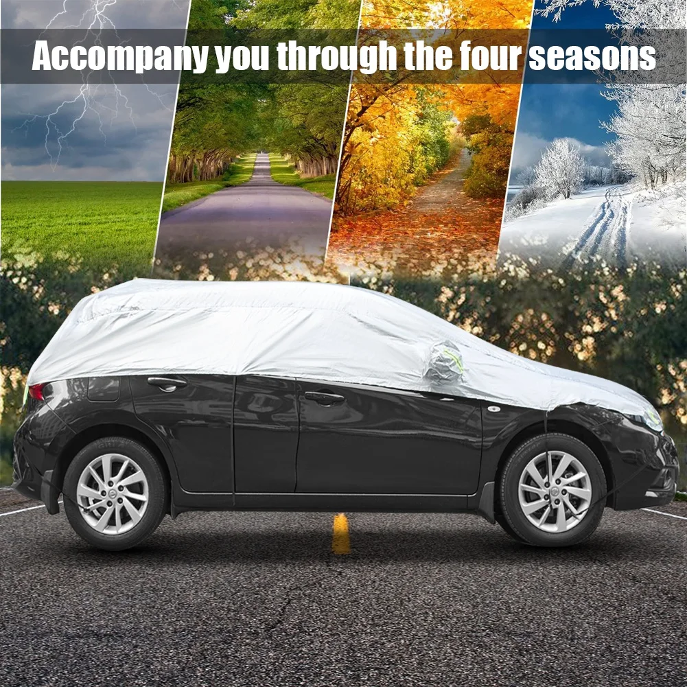 Half Car Cover All Weather Car Body Covers Outdoor Indoor for All Season Waterproof Dustproof UV Resistant Snowproof Sedan Car