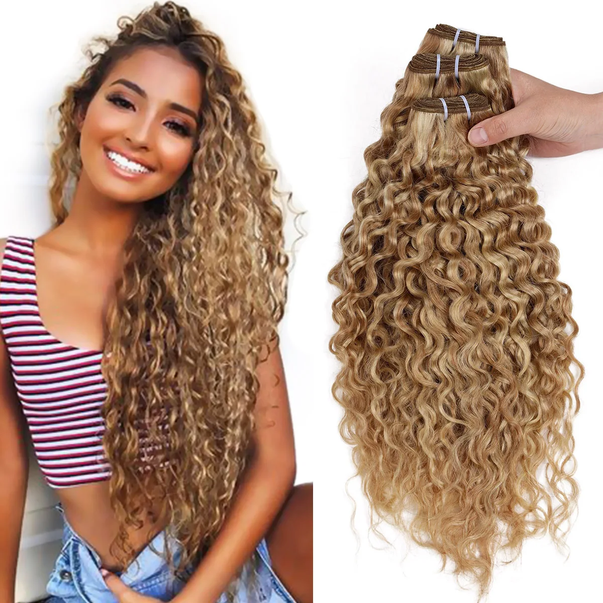 Real Beauty Ombre Water Wave Extensões de cabelo humano, 2 Tone, Remy, Curly, Weave Bundles, Auburn Peruvian Hairpiece, P27, 613, 12 "-24"