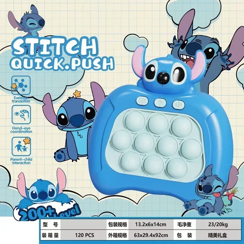 Disney Stitch Press Toy Reaction Training Rush Game Console Kawaii Strawberry Winnie The Pooh Mickey Toys Birthday Gift for Kids