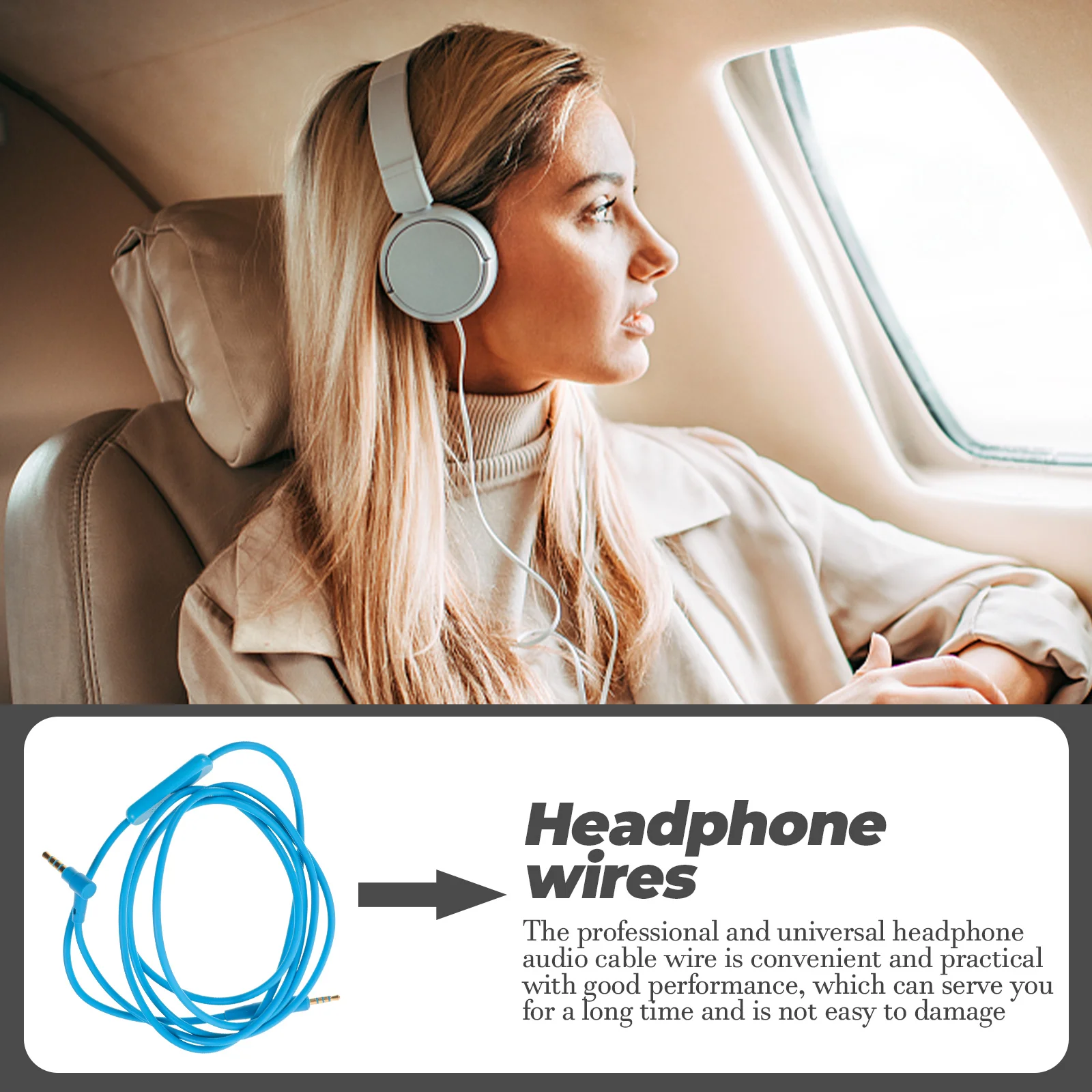 

Headphone Cable Long Cord Soft Gel Metal Durable Easy Store Selected Materials Professional