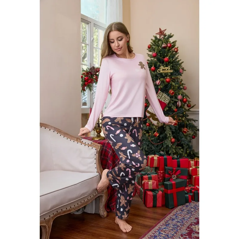 طقم ملابس نوم عصرية بأكمام طويلة وسراويل طويلة للنساء مثالي للاحتفالات في عيد الميلاد والعام الجديد على الطراز الأوروبي الأمريكي مقاس XL