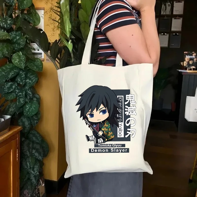 

Сумка Demon Slayer Tomioka Giyuu большой вместимости, женская повседневная портативная сумка через плечо, складная многоразовая холщовая сумка, подарок