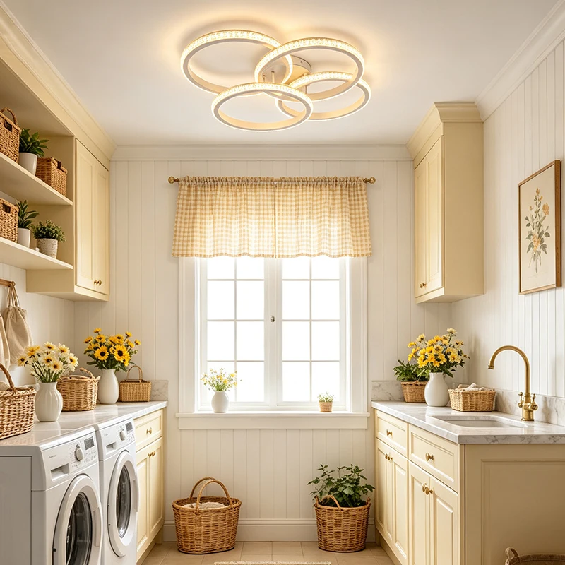 Modern 4 Rings Crystal LED Ceiling Light Sparkling Flush Mount Circle Lamp White Frame Lighting for Bedroom Living Room
