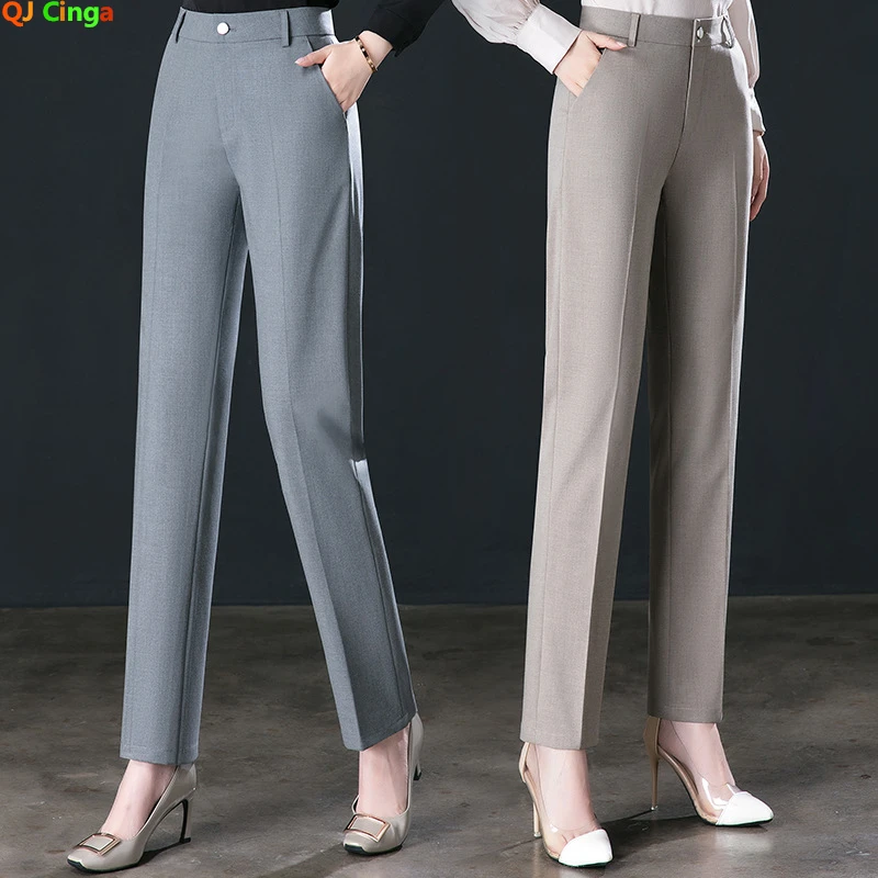 2024 New Fashion Trousers Women's High Waisted Straight Suit Pants Loose Dress Pants Black Beige Grey Slacks Women Pantalones