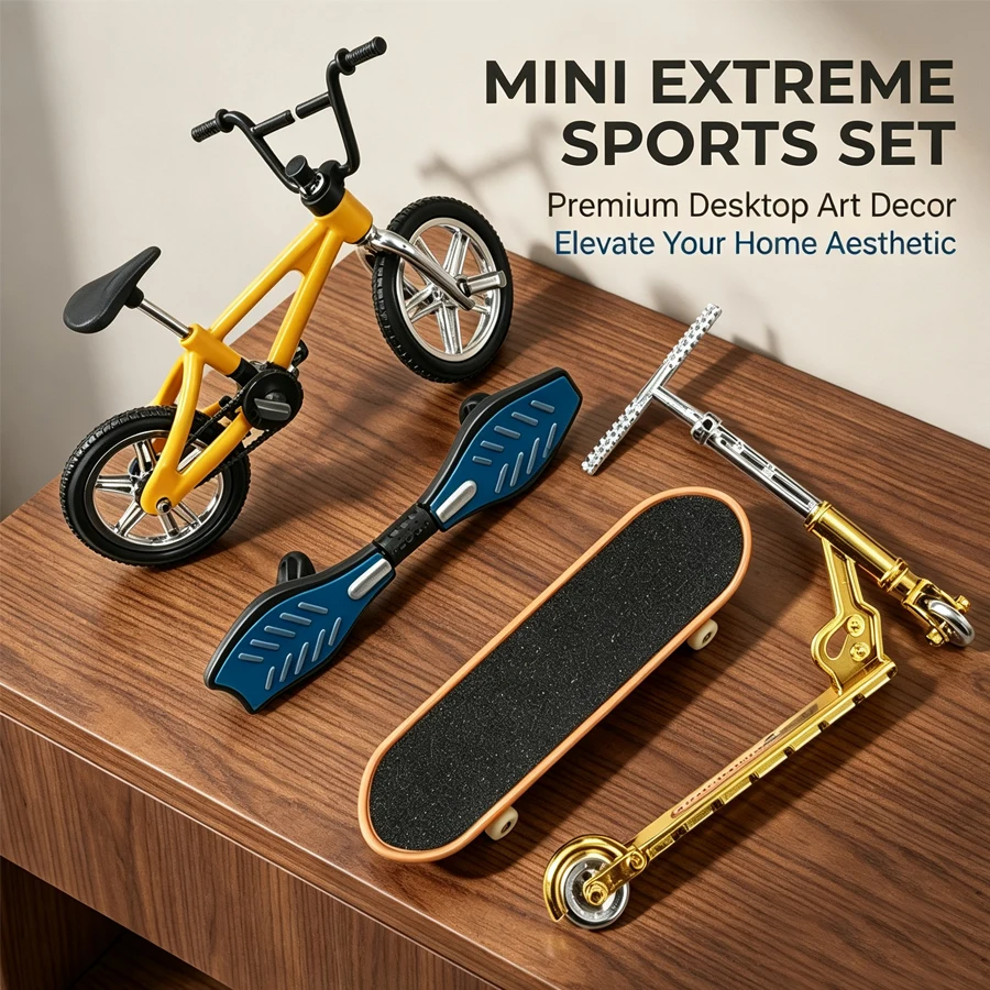 4PCS Finger Extreme Sports Set, BMX Bike Scooter Skateboard Waveboard, Desktop Ornament Kids Gift