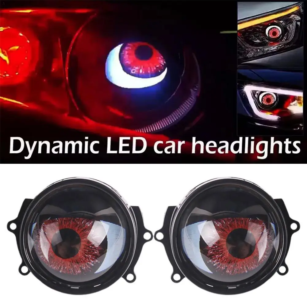 New Dynamic 3 Inch Devil Eyes LED Lens Lights Car Headlights Assembly Modified Eagle Eye Light  For 12v Car Auto Accessories