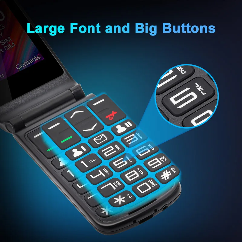 UNIWA F248L 2.4 inch Double Screen 4G Volte Flip Keypad Mobile Phone with SOS Button for Seniors