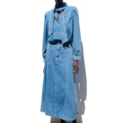 Women's Versatile Denim Cape Skirt, Shirt with Bow Tie Design, Fashionable and Casual, New