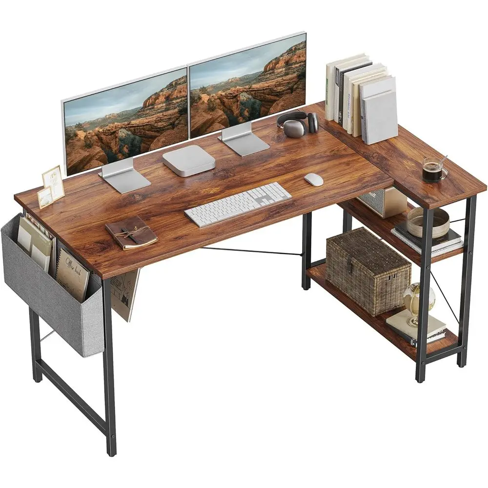 

L Shaped Desk, 55" Computer Table with Reversible Storage Shelves Home Oice Study Writing Gaming, Brown