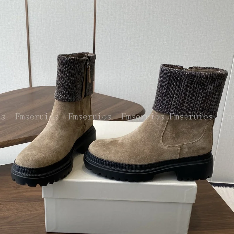 النساء منتصف العجل الأحذية جولة تو شقة جلد طبيعي سستة الأزياء موجزة تصميم الصلبة النمط البريطاني أحذية بوت قصيرة الخريف الشتاء