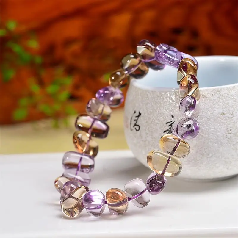

Natural Ametrine Gravel Stone Bracelet Charms Handmade Fortune Energy Bangle Mineral Woman Amulet Jewelry Gift 1PCS 7X13MM