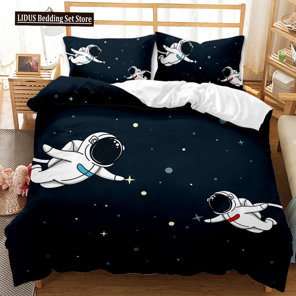 

Astronaut Duvet Cover Set Space Bedding Set 3D For Kid Boy Girl Teen Sky Galaxy Themed Polyester Comforter Cover Queen King Size