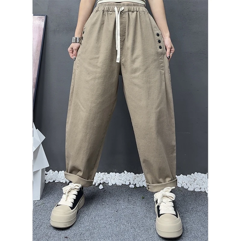 Masss Wasss Coreano Autunno 2025 Moda Donna Allentato Casual Pantaloni stile harem Donna Classico Vintage Fitness Elastico in vita Pantaloni solidi