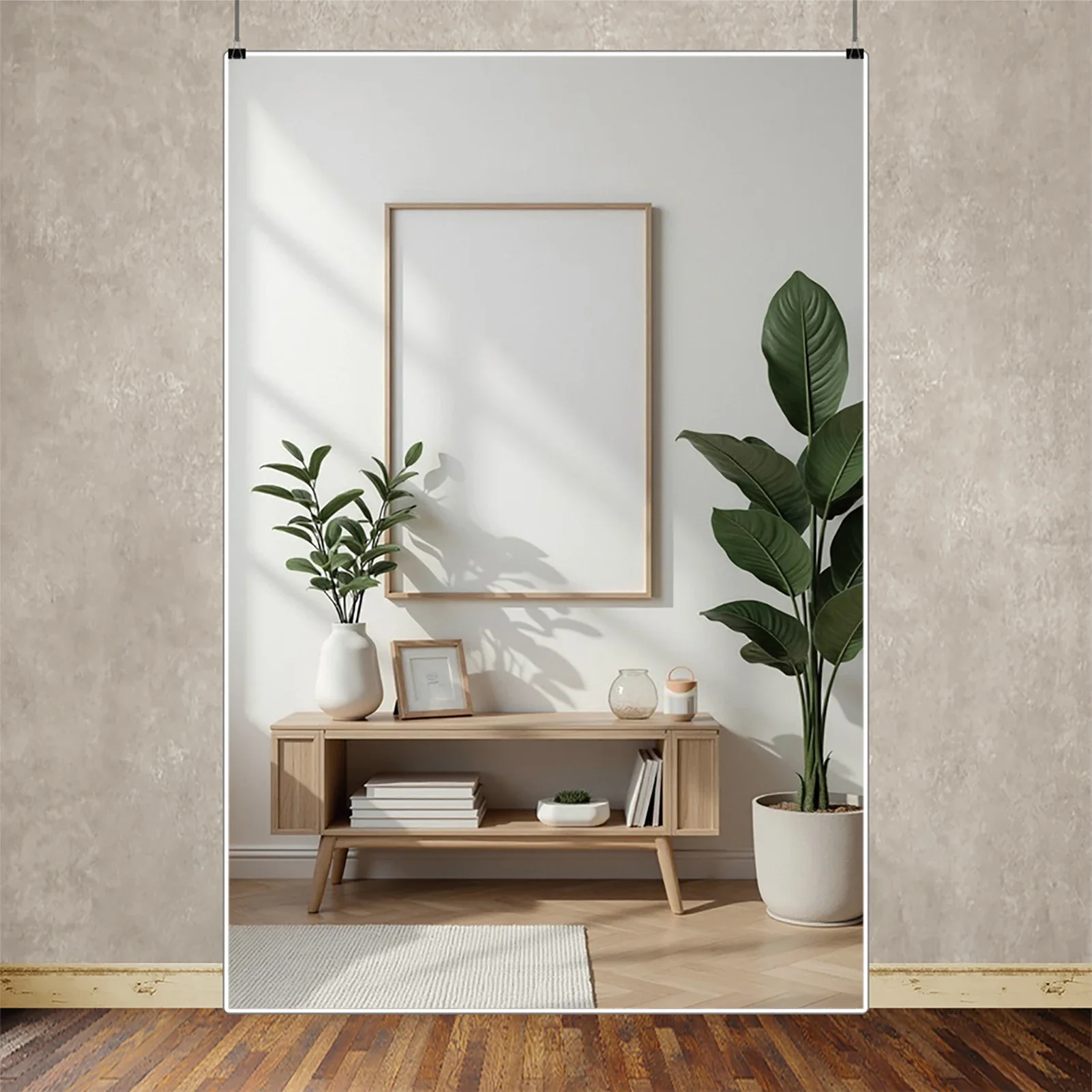 ดวงจันทร์. QG Arch Wall Cabinet ห้องนั่งเล่นพื้นหลังการถ่ายภาพภาพวาดพืชสีเขียวโซฟาฉากหลังตกแต่งบ้านวอลล์เปเปอร์