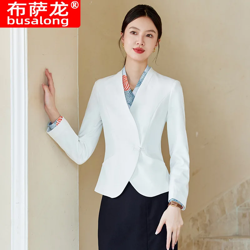 White Suit Jacket Women's Business Clothing Spring and Autumn High-End Front Office Manager Medical Beauty Front Desk Welcome Re