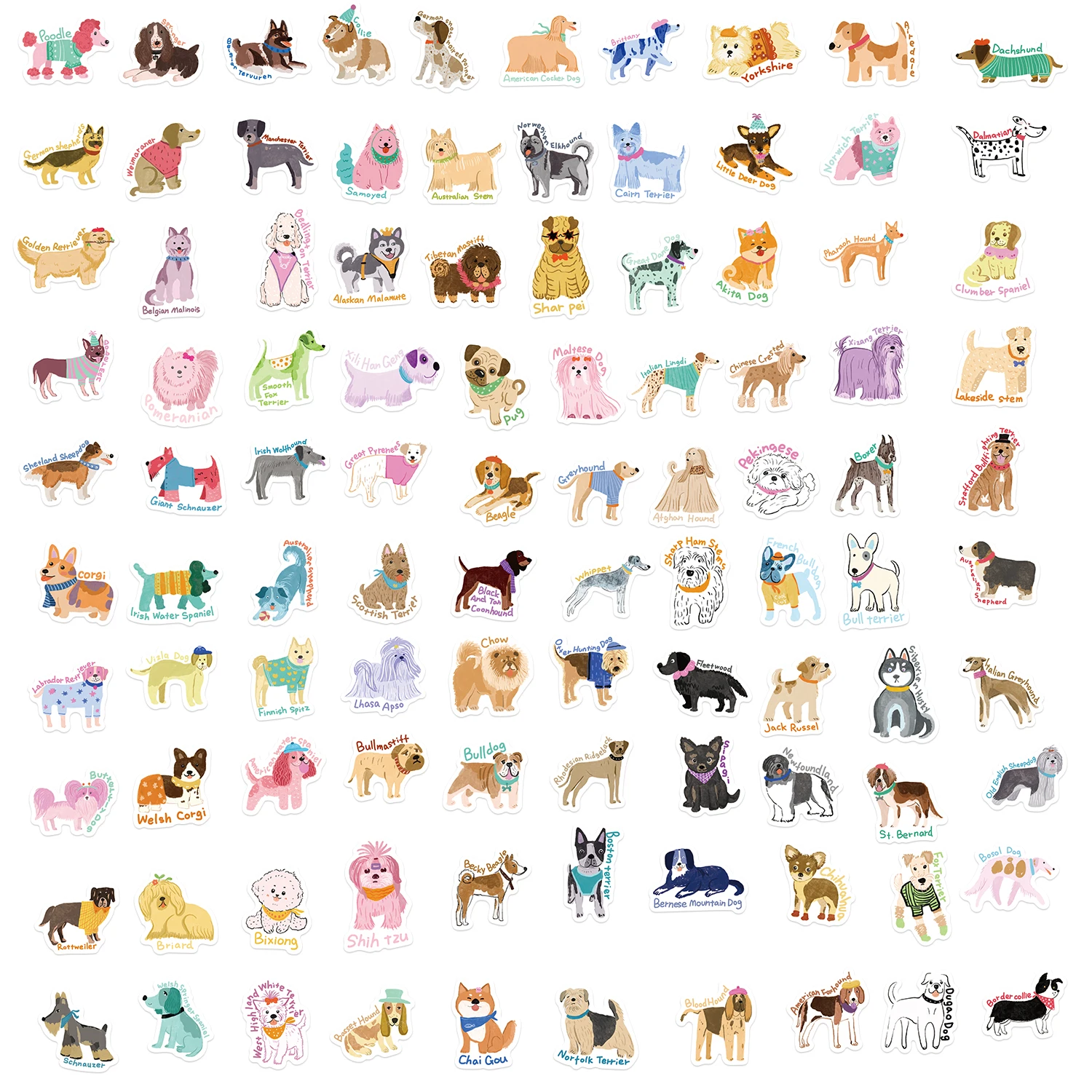 100pcs Cute Puppy Dogs Stationery Sticker for Student Real Shot Scrapbook Journal Sticker DIY Decor Laptop Sticker