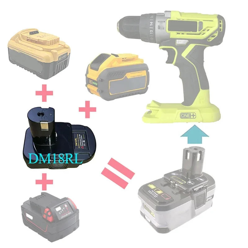 DM18RL Battery Converter Adapter DM20ROB For RYOBI Convert For DEWALT For Milwaukee to For NiCad NiMh Battery P108 ABP1801