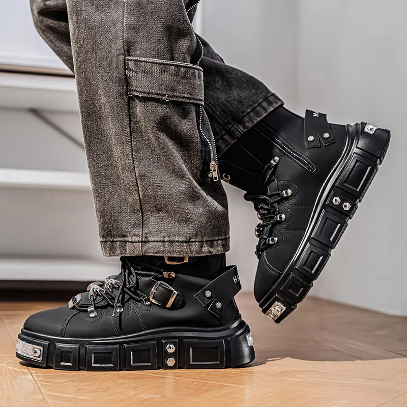 Modische Herren-High-Top-Stiefel, dicke, verschleißfeste Sohle, bequemes Innenfutter. Ideal für Outdoor-Abenteuer, Camping, Wandern. – Detail 20