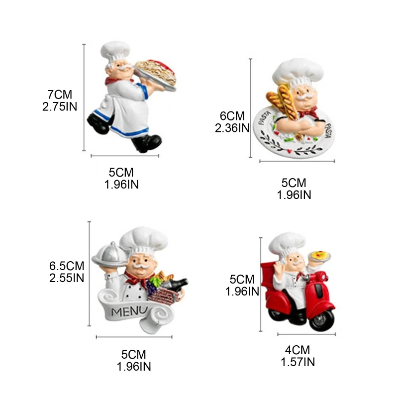 3D Resin Chef Fridge Magnet Italian French Chef Figurine Statue Refrigerator Magnets Home Kitchen Restaurant Decor