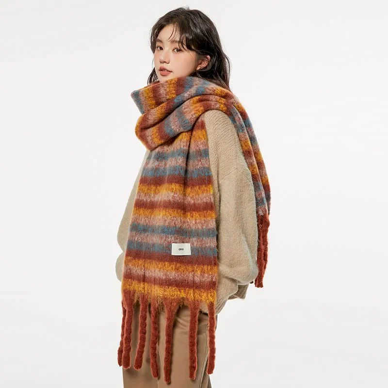 Scarf for Women Vintage Striped Cashmere-like Female Scarf Korean Style Winter Keep Warm and Prevent Cold Shawl