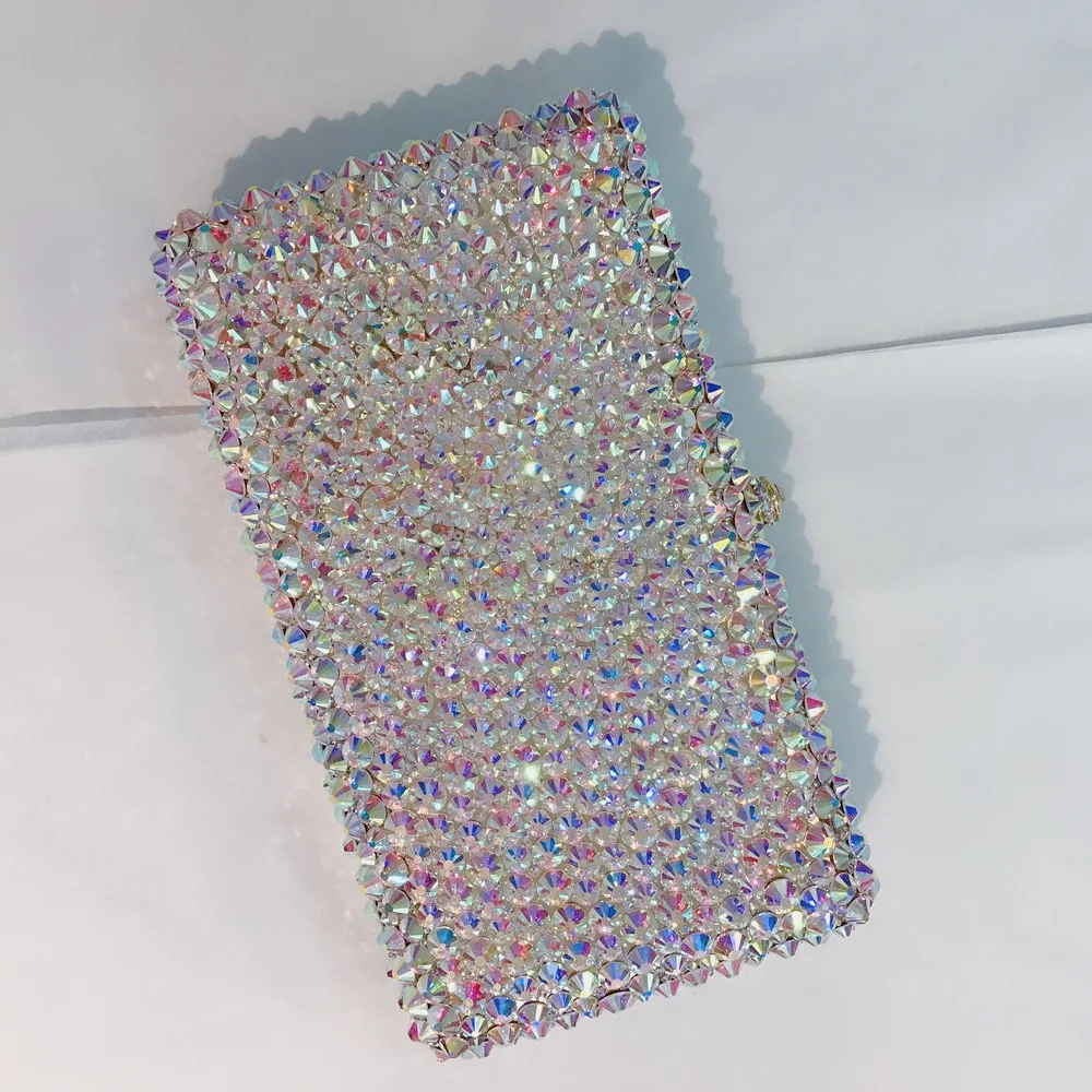 Handmade Inlaid Full Diamond Bag Crystal Stone Dinner Women's Square Hard Box Clutch Bag Chain Light Luxury Style Evening Clutch