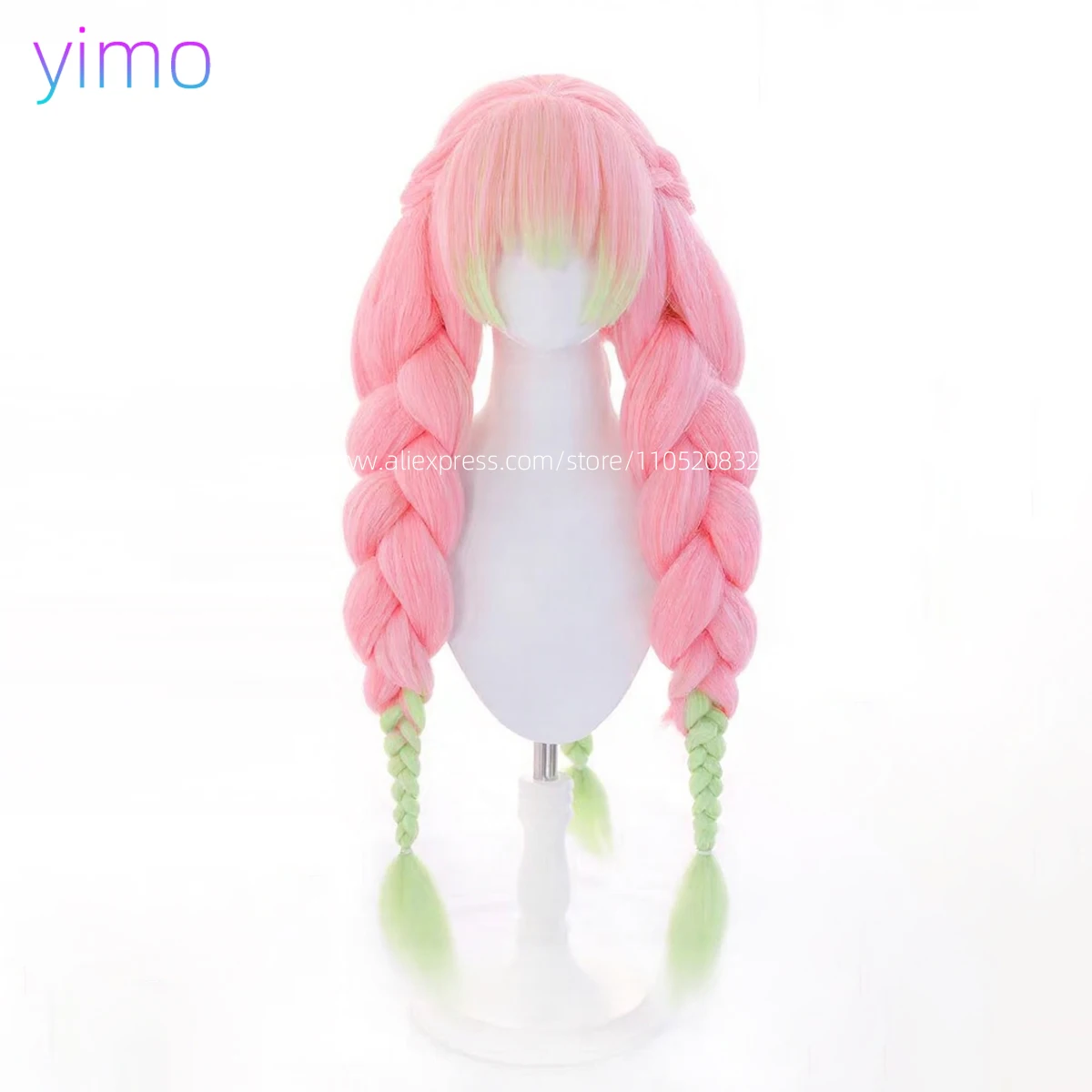 

yi Anime Mitsuri Kanroji Cosplay Synthetic Wig 85cm Long Pink Green Braid Heat Resistant Women Hair High Quality Puffy Yaki Wigs
